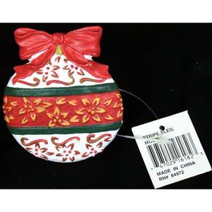 NWT Ceramic Red White Floral Christmas Ornament Napkin Ring Bow Tableware Dining